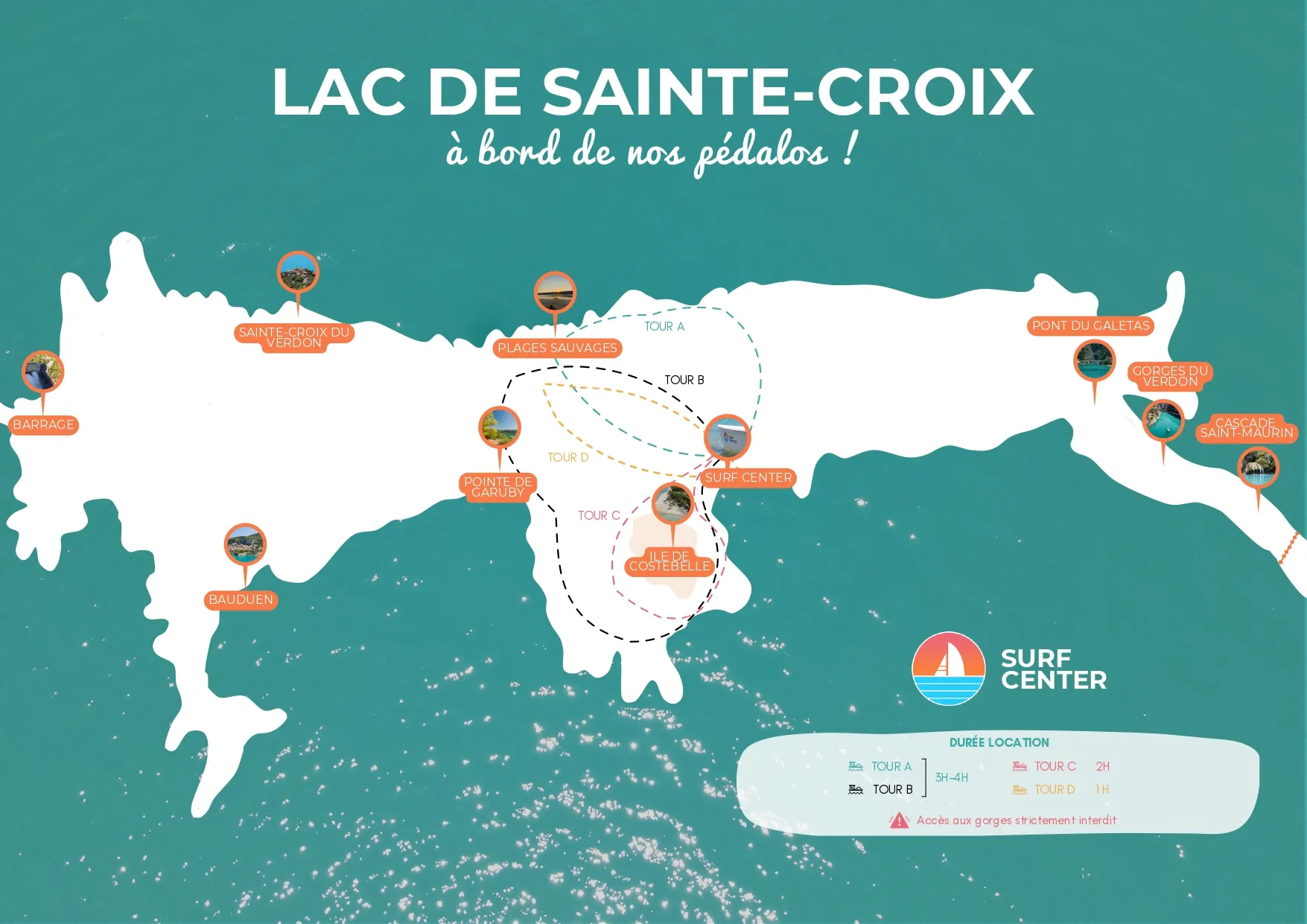 Carte des parcours - Pédalos